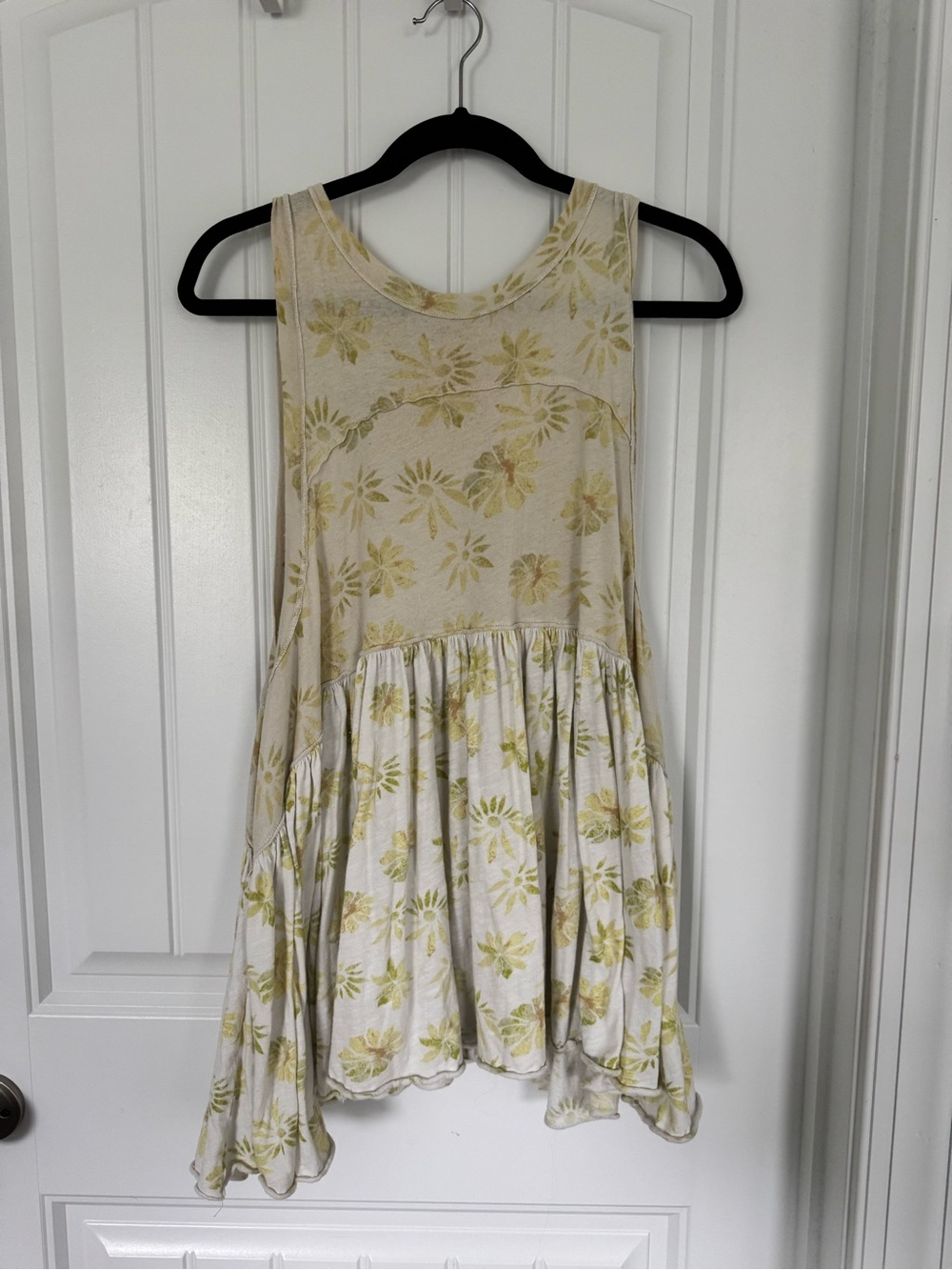 Free People Floral Flowy Tank Top in Cream and Yellow